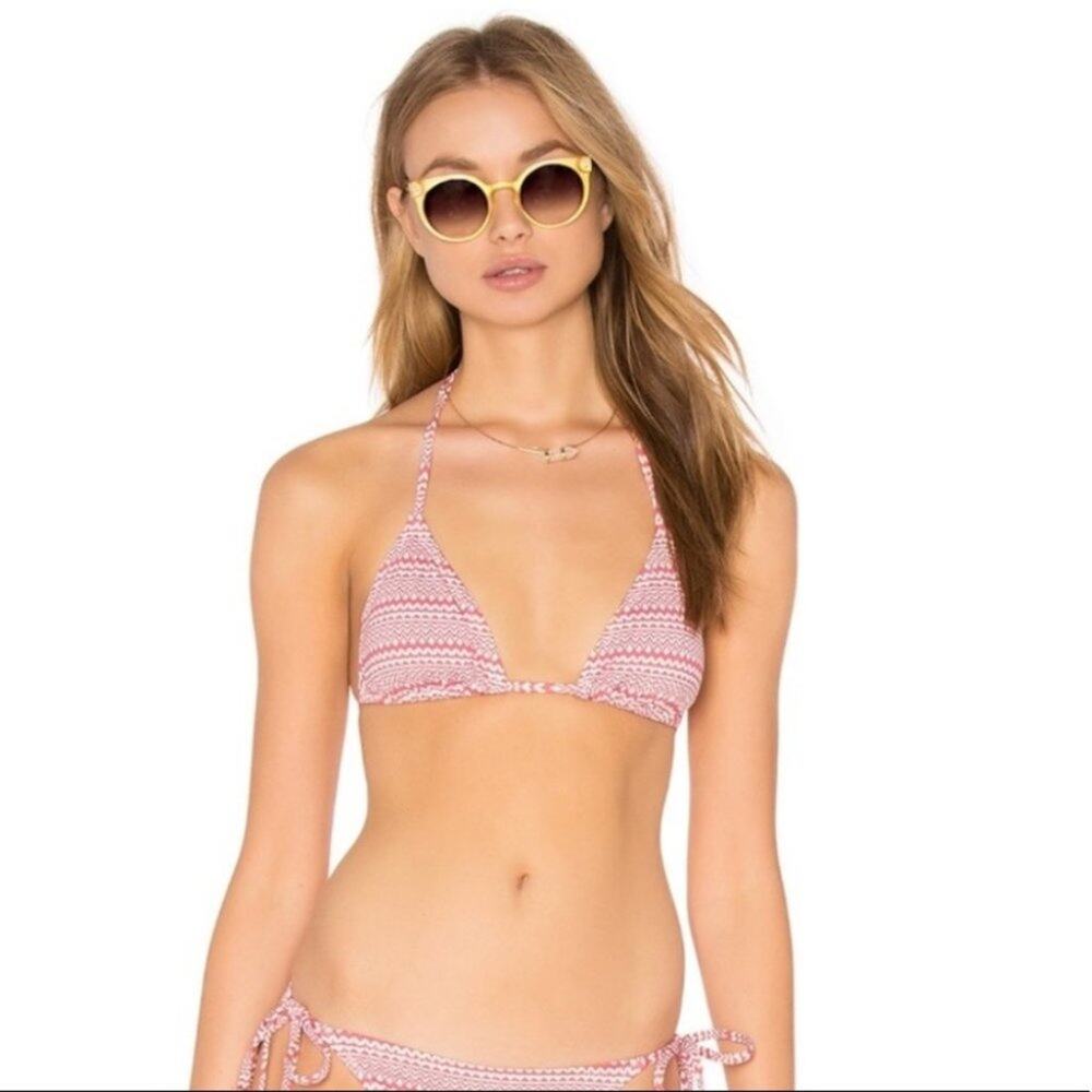Eberjey Cherokee Heart Gisele Pink Feathers triangle tie Top medium NWT